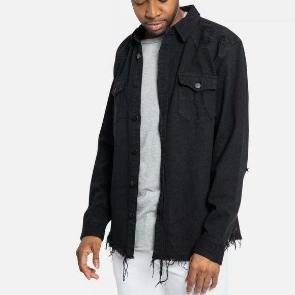 Victorious Men's Long Sleeve Button Up Distressed Denim Jean Shirt Jacket DK158 - Picture 1 of 7